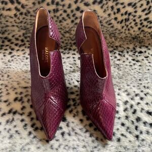 Malone Souliers Gigi Elaphe Ankle Boots Burgundy Leather Snakeskin Print IT 39.5